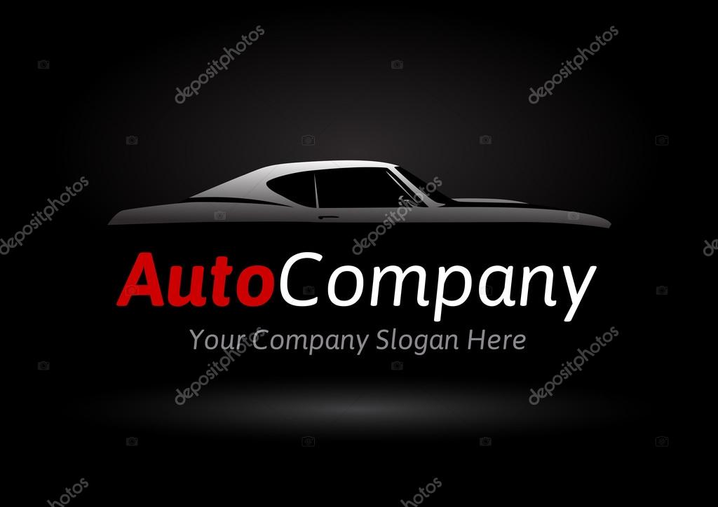 Auto Company Vehicle Logo Design Concept with classic American style sports Car Silhouette on black background. Vector illustration.