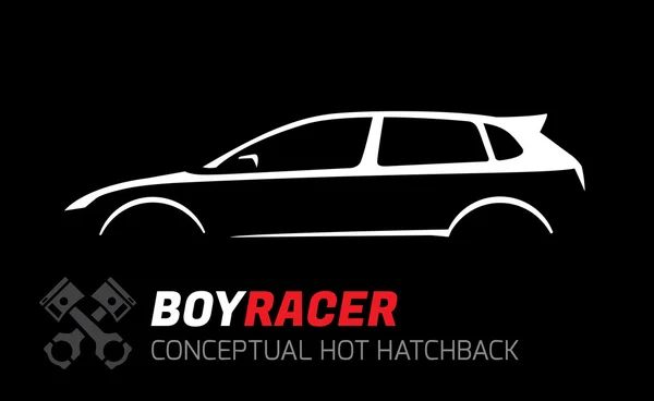 Junge Rennfahrer moderne Hot Fließheck Auto Silhouette Konzept-Design — Stockvektor