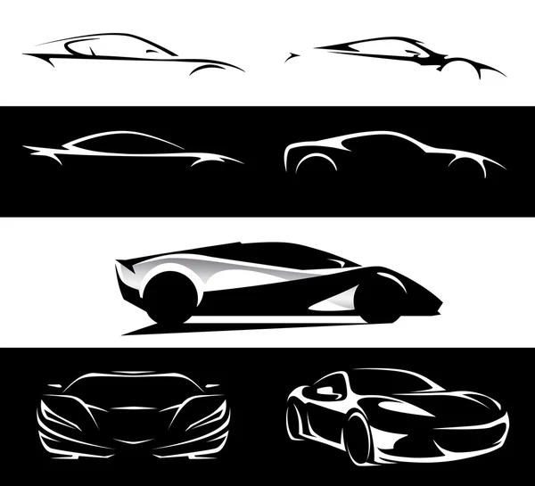 Concept supercar vehicle silhouette set vector design collection — Stock Vector
