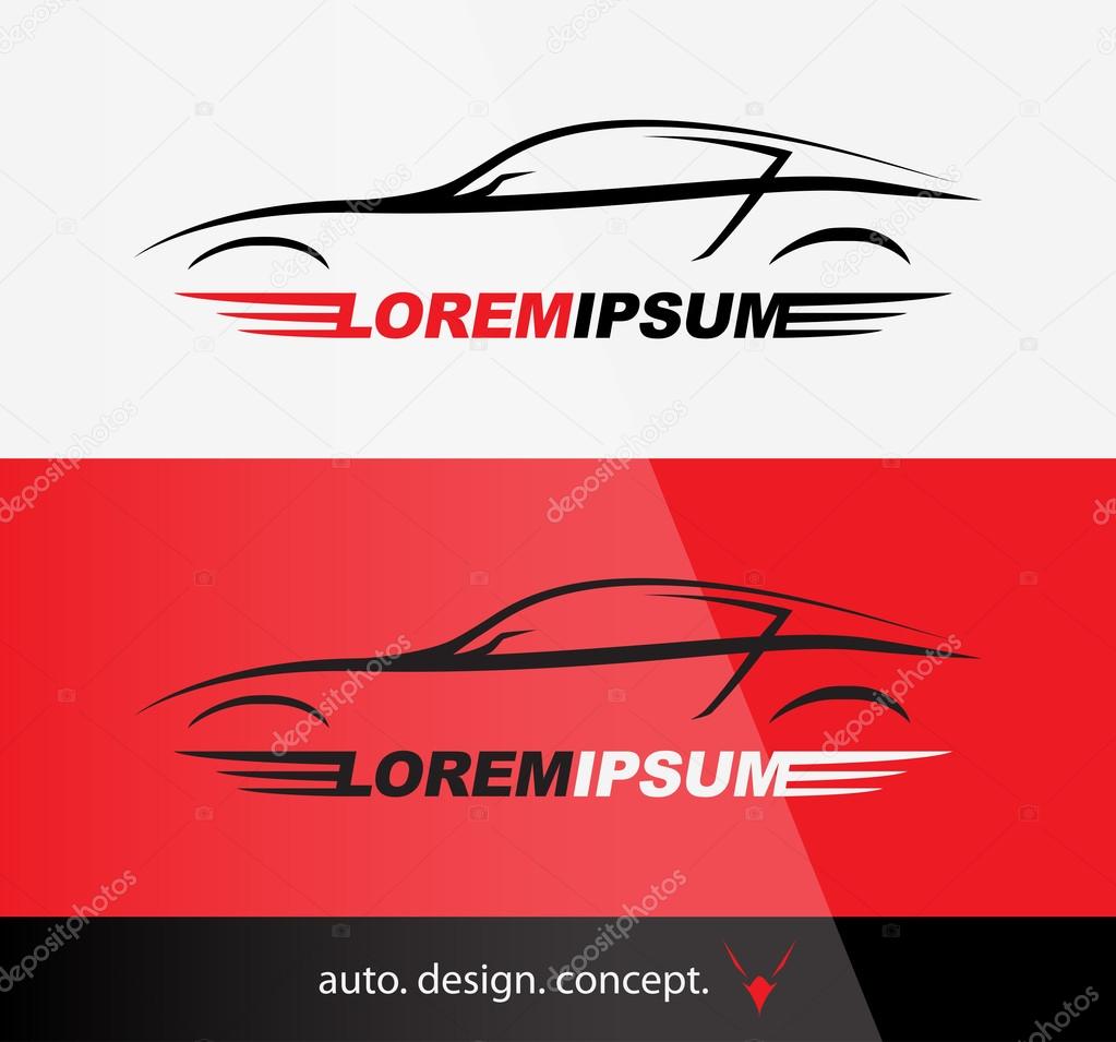 Auto Company Logo Vector Design Concept with Sports Car Silhouette