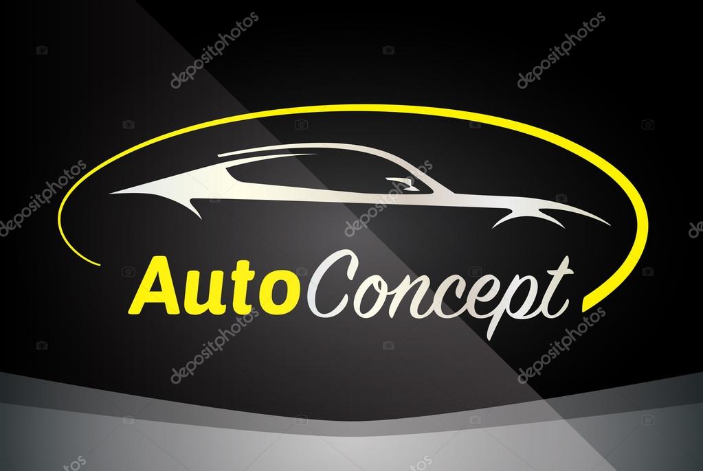 Auto Company Logo Vector Design Concept with Sports Car Silhouette - Yellow