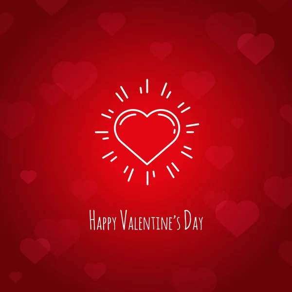 ライン ハートマークかわいい幸せなバレンタインデー赤いカード — ストックベクタ