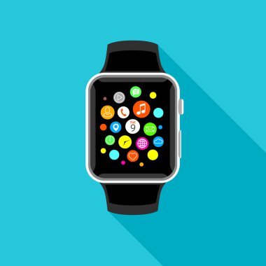 Trendy smartwatch app simgeleri, düz ışık mavi tasarım ile.