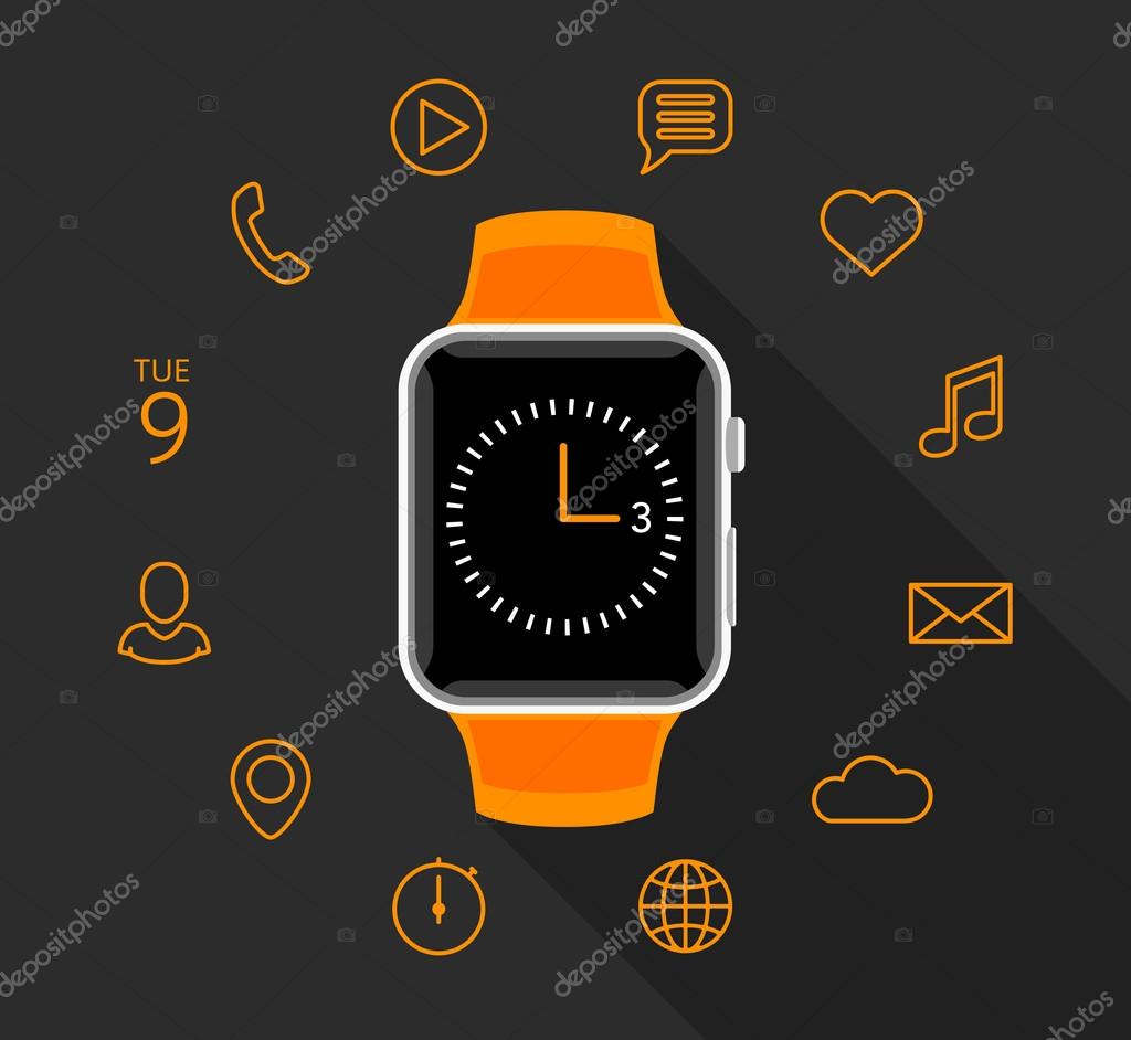Relógio inteligente moderno com ícones de aplicativos. design