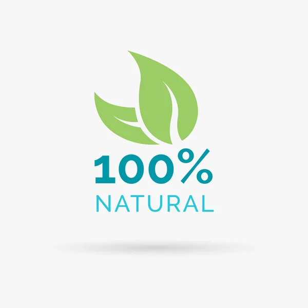 100% natürliches Produkt-Symbol-Design mit grünem Blatt-Symbol — Stockvektor