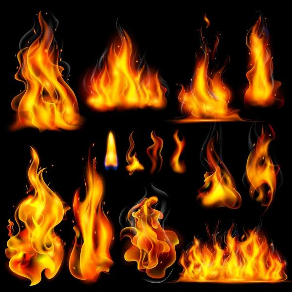 Realistic Burning Fire Flame — Stock Vector