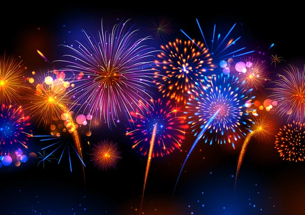 Feux d'artifice colorés réalistes — Image vectorielle