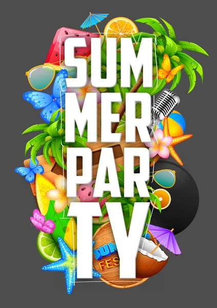 Verano Partyl diseño de póster — Archivo Imágenes Vectoriales