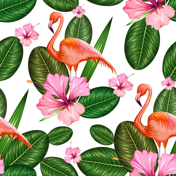 Padrão sem costura com flor tropical exótica e Flamingo —  Vetores de Stock