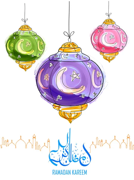 Ramadan-Kareem-Gruß mit beleuchteter Lampe — Stockvektor