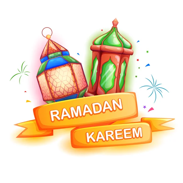 Ramadan Kareem saudação com lâmpada iluminada — Vetor de Stock