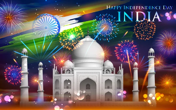 Taj Mahal met Tricolor vuurwerk — Stockvector