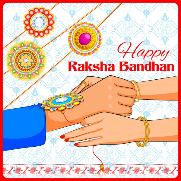 Hermano y hermana atando a Rakhi en Raksha Bandhan — Archivo Imágenes Vectoriales