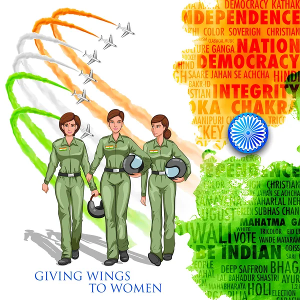 Femmes pilote sur fond indien montrant l'Inde en développement — Image vectorielle