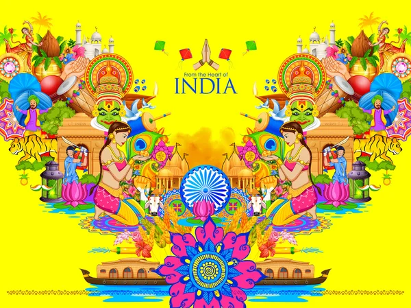 Indiano sfondo che mostra la sua cultura e diversità — Vettoriale Stock