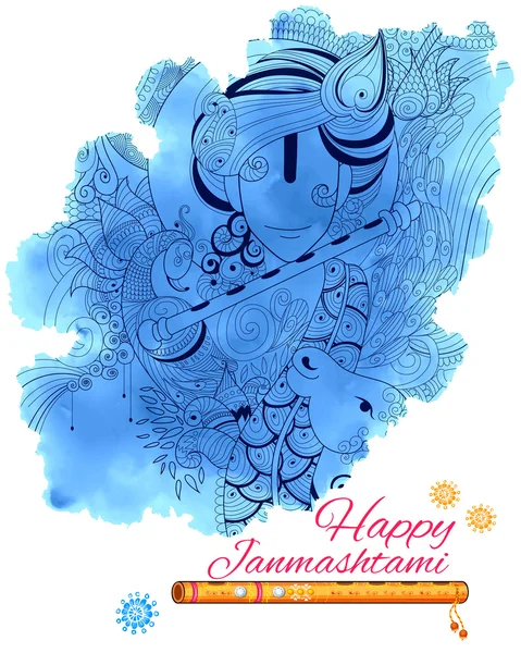 Señor Krishana en Feliz Janmashtami — Archivo Imágenes Vectoriales