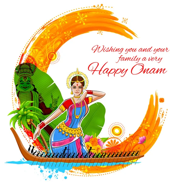 Onam bakgrund visar kultur i Kerala — Stock vektor