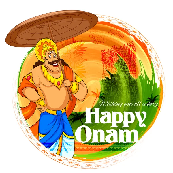 Roi Mahabali en arrière-plan Onam montrant la culture de Kerala — Image vectorielle
