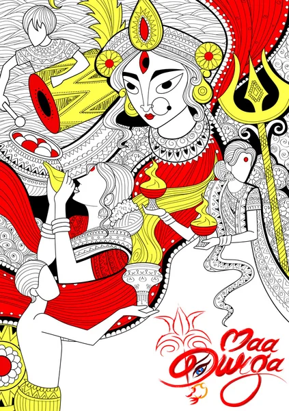 Diosa Durga en Subho Bijoya Fondo feliz Dussehra — Vector de stock