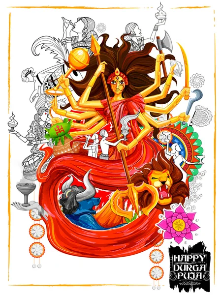 Deusa Durga em Subho Bijoya feliz Dussehra fundo — Vetor de Stock