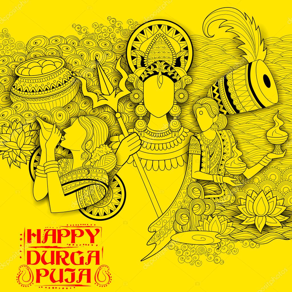 Diosa Durga en Subho Bijoya Fondo feliz Dussehra 2024