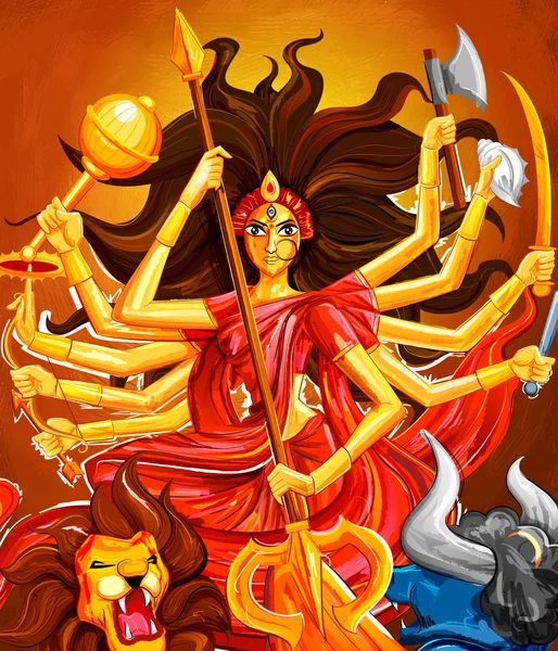 Diosa Durga en Subho Bijoya Fondo feliz Dussehra — Vector de stock