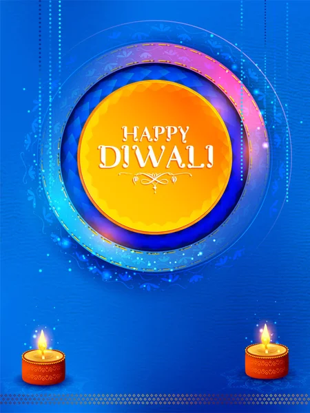 Illustration Decorative Burning Oil Diya Happy Diwali Holiday Background Light — Stock Vector