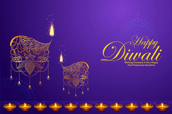 Illustrazione Olio Bruciante Decorativo Diya Sfondo Happy Diwali Holiday Festival — Vettoriale Stock