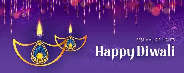 Illustratie Van Decoratieve Brandende Olie Diya Happy Diwali Vakantie Achtergrond — Stockvector