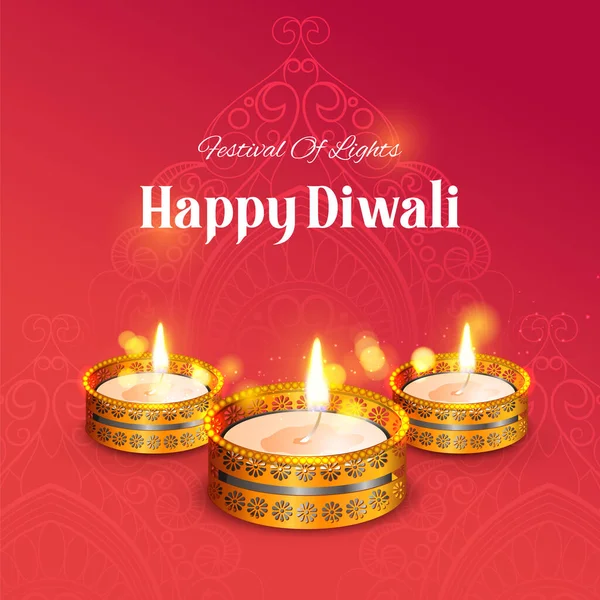 Illustrazione Olio Bruciante Decorativo Diya Sfondo Happy Diwali Holiday Festival — Vettoriale Stock