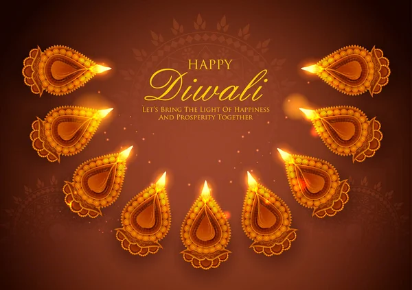 Illustration Dekorativ Brinnande Olja Diya Happy Diwali Holiday Bakgrund För — Stock vektor