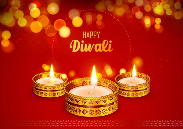 Illustration Decorative Burning Oil Diya Happy Diwali Holiday Background Light — Stock Vector