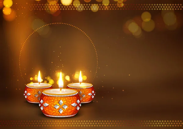 Illustration Huile Combustion Décorative Diya Sur Happy Diwali Fond Vacances — Image vectorielle