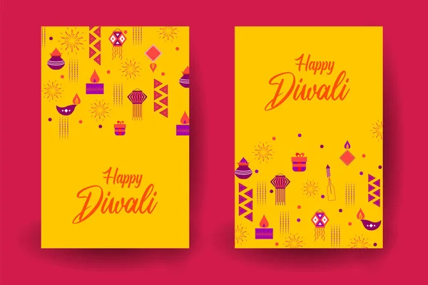 Decorative holiday object on Happy Diwali background for light festival of India — Stock Vector