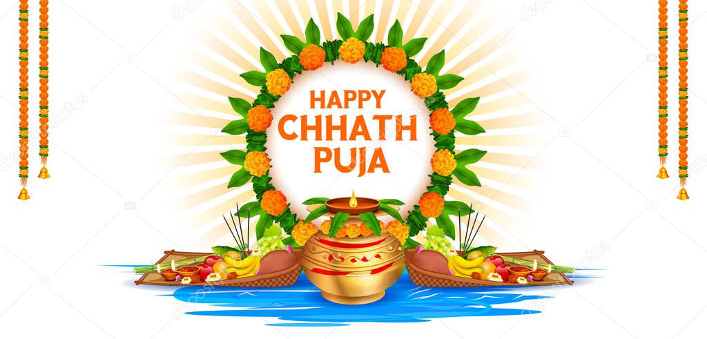 illustration of Happy Chhath Puja Holiday background for Sun festival of India