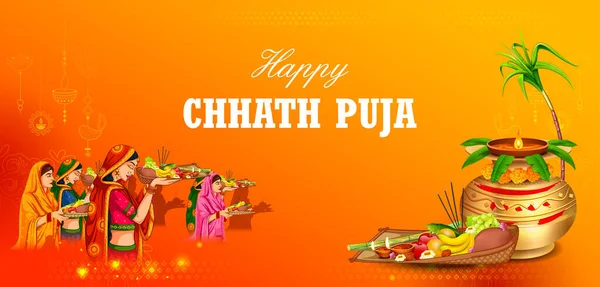 Hindistan Güneş Festivali Için Mutlu Chhas Puja Tatili Arkaplanı — Stok Vektör