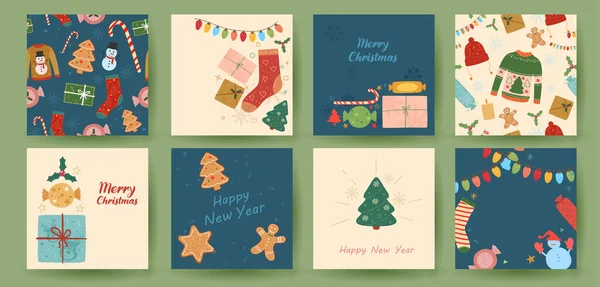 Seasonal greeting and holiday background for Merry Christmas and Happy New Year — Stok Vektör