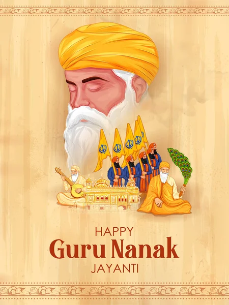 Happy Gurpurab, Guru Nanak Jayanti festival of Sikh celebration background — Stock Vector