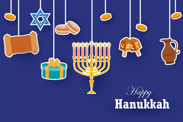 Illust Feliz Hanukkah Festa Férias Judaica Cumprimentos Fundo —  Vetores de Stock