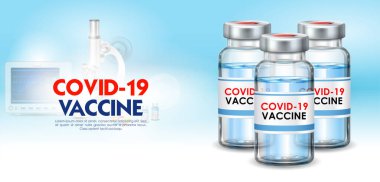 Tıbbi arka planda ölümcül Coronavirus salgınını önlemek için Covid 19 Aşı Şişesi 'nin çizimi