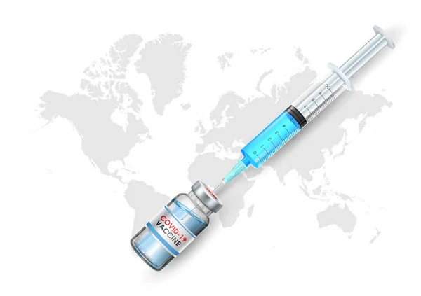 Illustratie Van Covid Vaccin Fles Voorkomen Dat Dodelijke Nieuwe Coronavirus — Stockvector