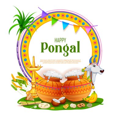 Tamil Nadu Güney Hindistan 'daki Mutlu Pongal Tatil Hasat Festivali' nin resmi