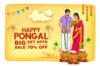 Tamil Nadu Güney Hindistan 'daki Mutlu Pongal Tatil Hasat Festivali' nin resmi