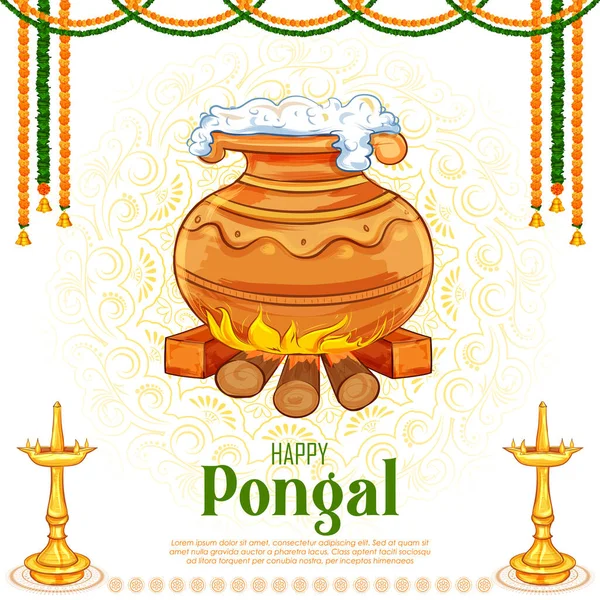 Illusztráció Boldog Pongal Ünnepi Szüreti Fesztivál Tamil Nadu Dél India — Stock Vector