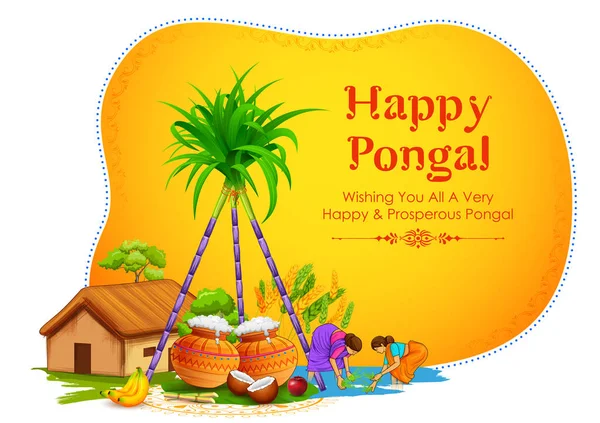 Illustration Happy Pongal Holiday Harvest Festival Tamil Nadu South India — Stock Vector