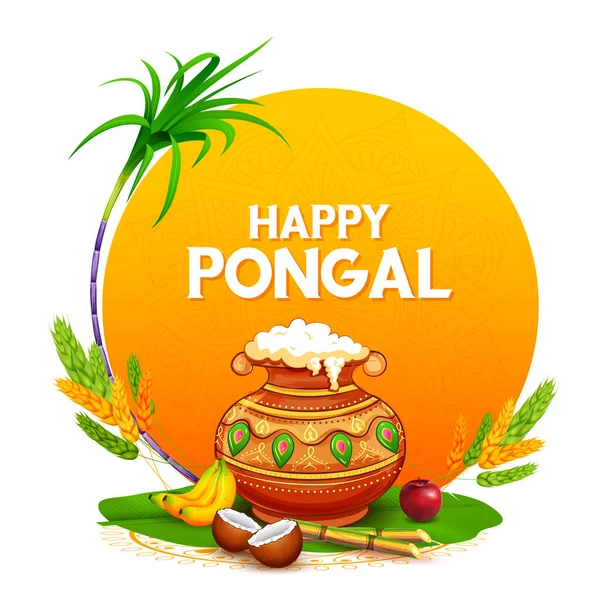 Illustration Happy Pongal Holiday Harvest Festival Tamil Nadu Södra Indien — Stock vektor