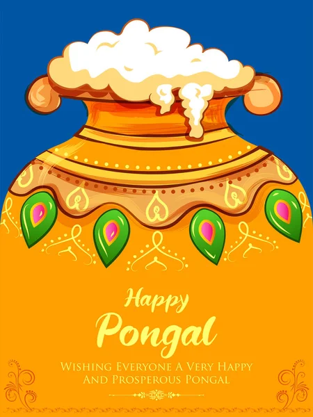 Illustration Happy Pongal Holiday Harvest Festival Tamil Nadu South India — Stock Vector