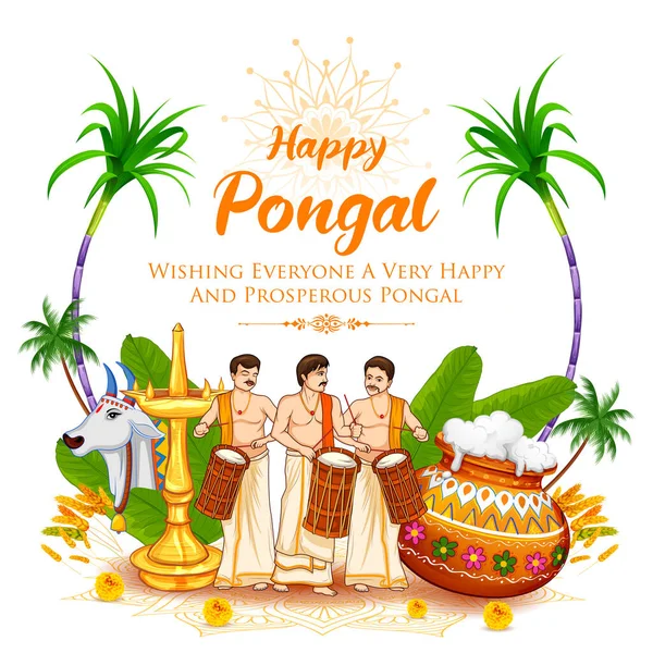 Illustration Happy Pongal Fête Récolte Des Fêtes Tamil Nadu Inde — Image vectorielle