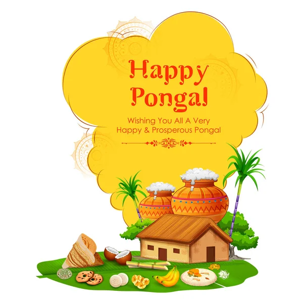 Illust Feliz Pongal Holiday Harvest Festival Tamil Nadu Sul Índia — Vetor de Stock