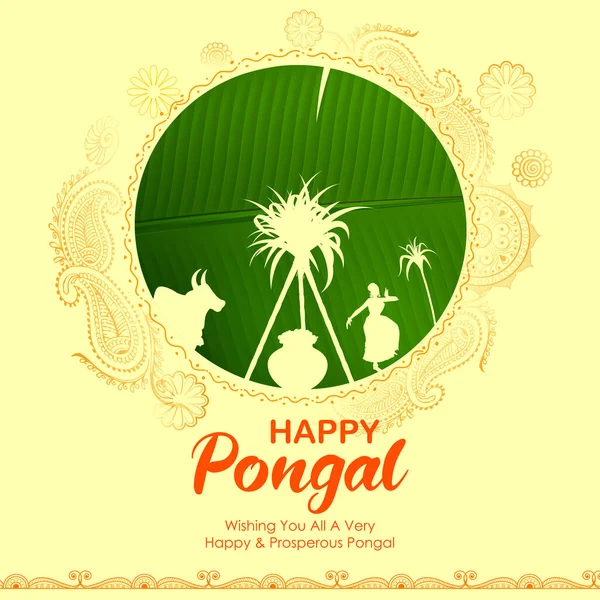 Illustration Happy Pongal Holiday Harvest Festival Tamil Nadu South India — Stock Vector